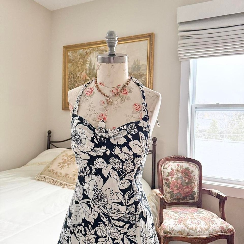 y2k forever‎ black and white floral halter dress - Picture 3 of 6